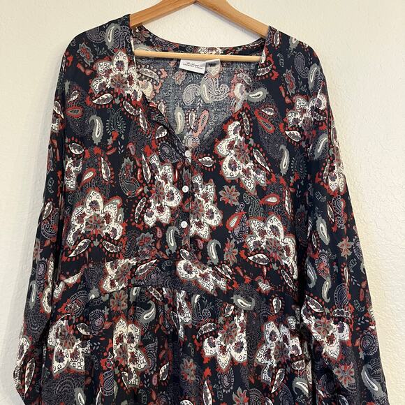 Vermont Country Store Maxi Dress 3X Button Lightweight Paisley Boho Elephant - Picture 4 of 12